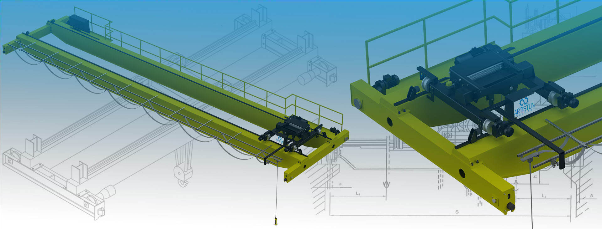 Artistun double-girder overhead crane; high-capacity solution for heavy industry with long spans and precise movement