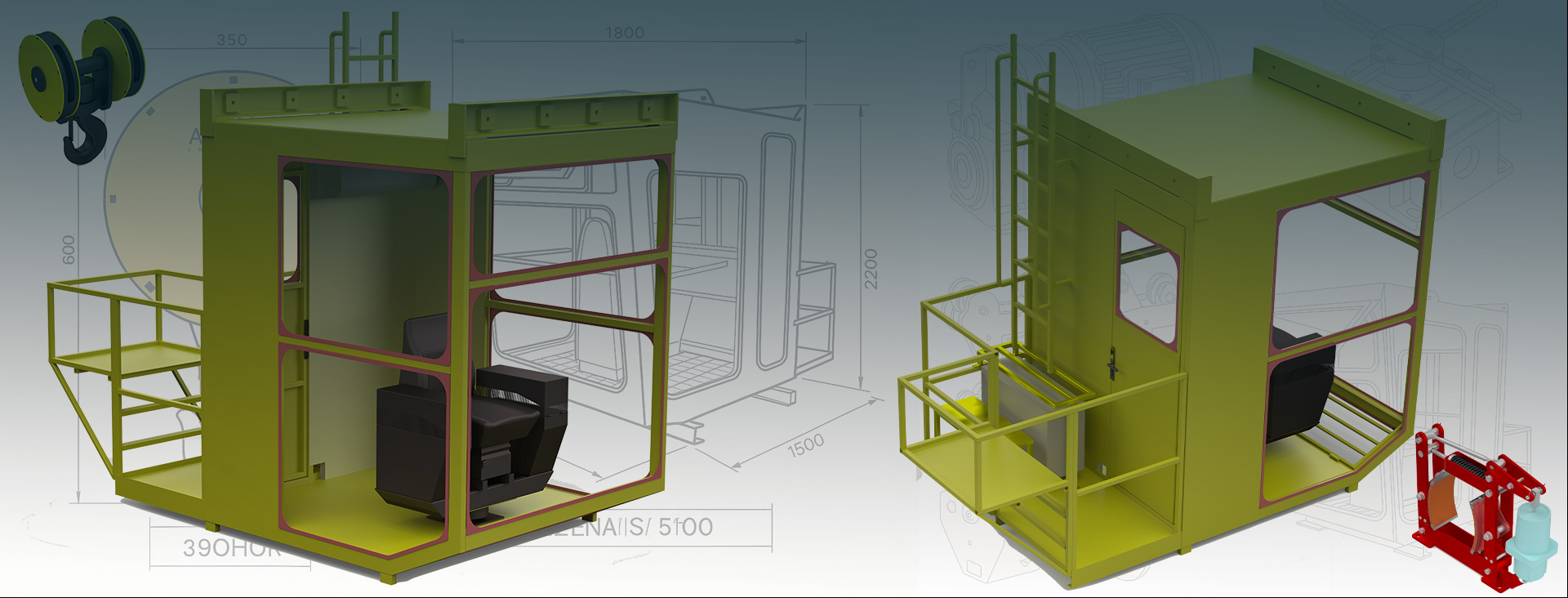 Industrial crane spare parts — crane heart, current collectors, drums and wire rope guides by Artistun