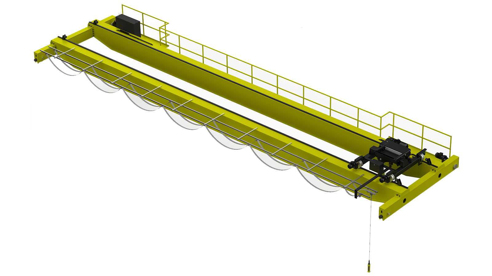 3D render of AOCD double girder overhead crane — component locations