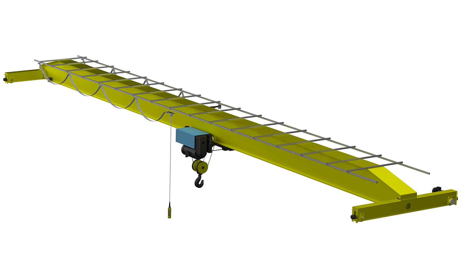3D render of AOCS single girder overhead crane — main components