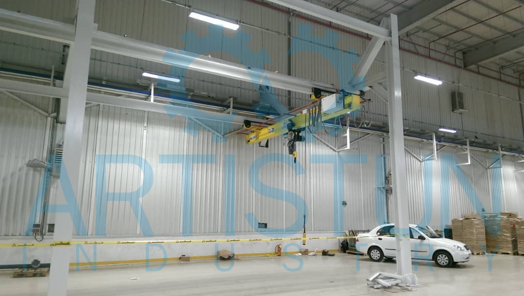 C-rail and flat cable power supply for cross travel on suspension crane